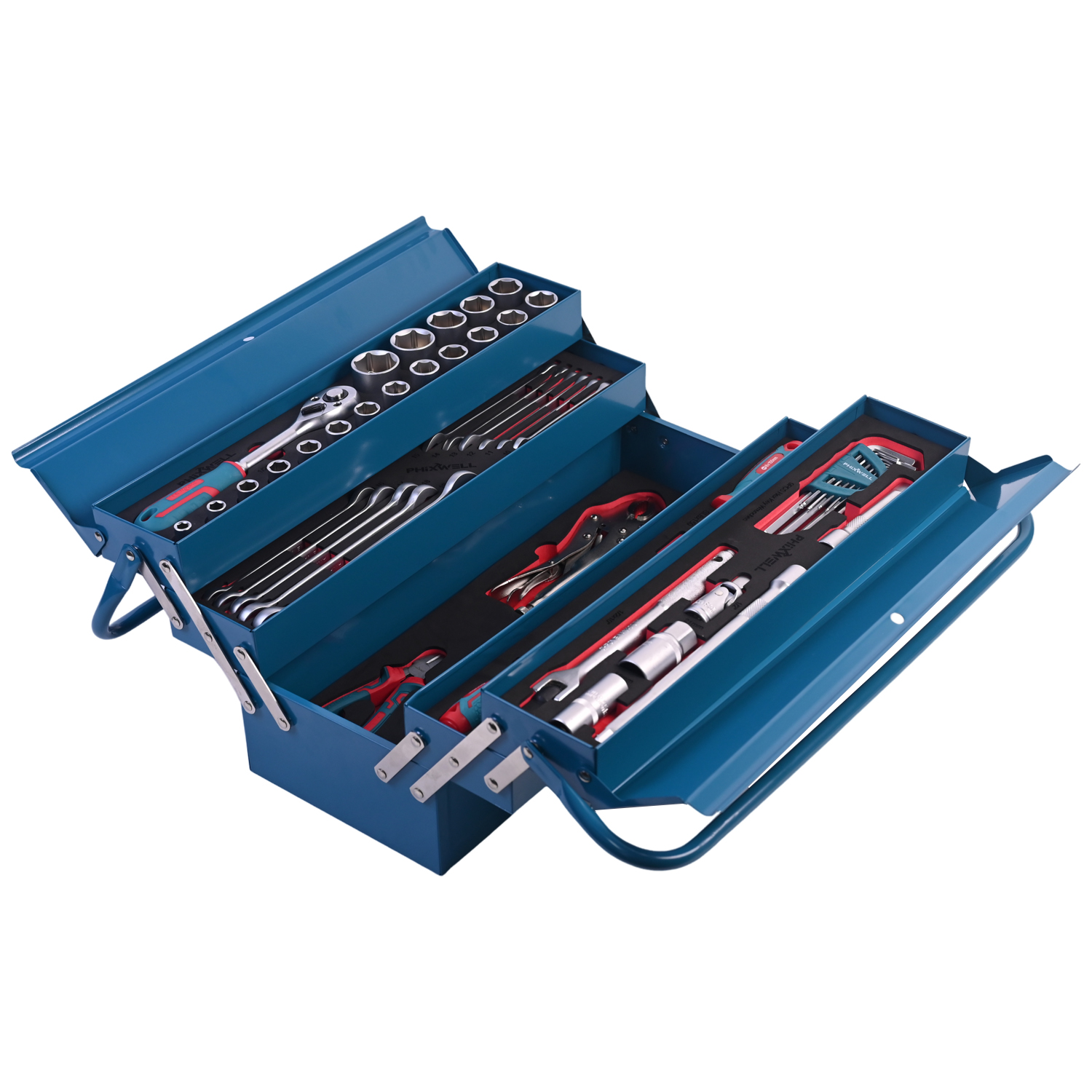 717302 PHIXWELL Set de unelte de mână cutie de fier de uz casnic 56 buc